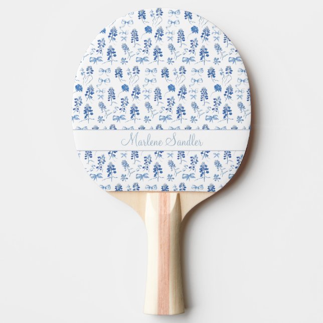 Pala De Ping Pong Cute Blue Bows Bluebonnets Flores Damas Coquette (Anverso)