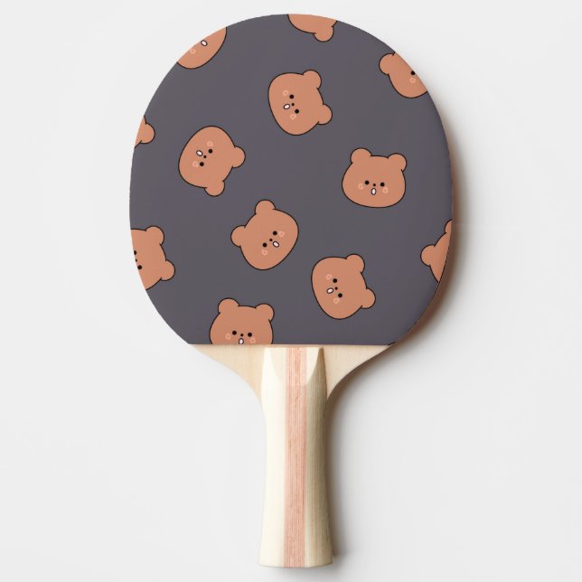 Pala De Ping Pong Cute Brown Teddy Bear Face Pattern Dark Blue (Anverso)
