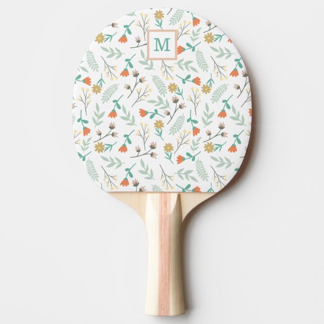 Pala De Ping Pong Cute Monograma Girly Dainty Pastel (Anverso)