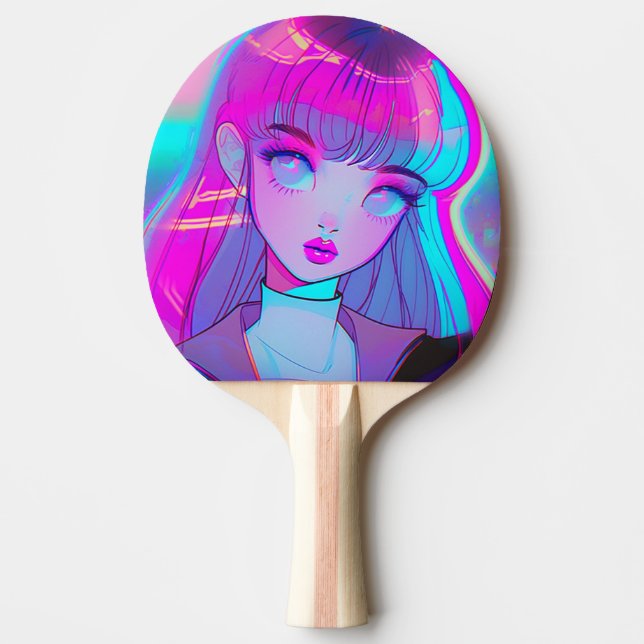 Pala De Ping Pong Cute Neon Anime Chica Ping Pong Paddle (Anverso)