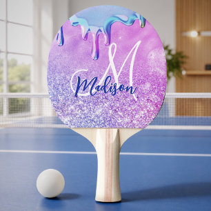 Pala De Ping Pong Cute ombre morado rosa brillo unicornio monograma