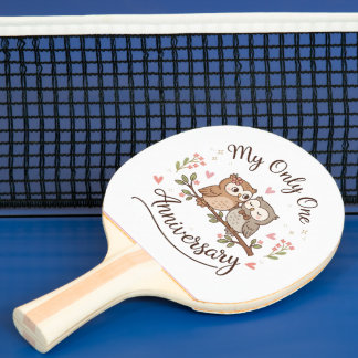 Pala De Ping Pong Cute Owls “Mi Único” Camiseta Rosa de Aniversario 