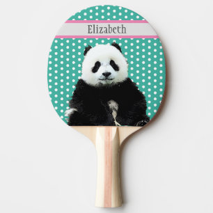 Pala De Ping Pong Cute Panda Oso Niños Nombre Azul Animal