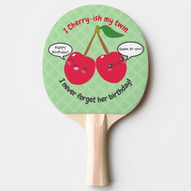 Pala De Ping Pong Cute Red Cherry Kawaii Gemelos Cumpleaños (Anverso)