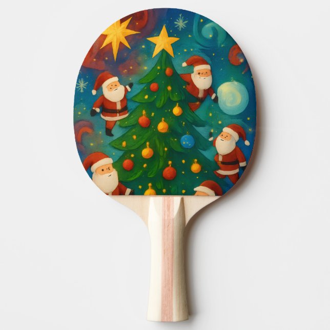 Pala De Ping Pong Cute Santa Claus Christmas Tree Illustration (Anverso)