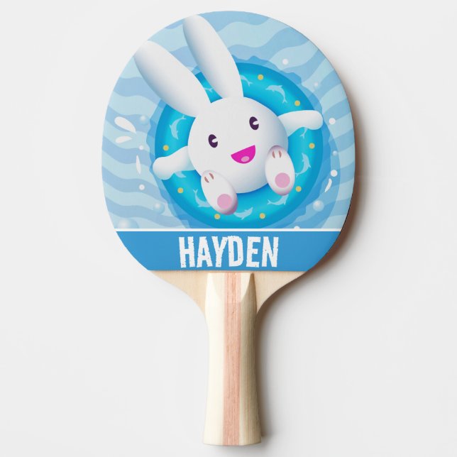 Pala De Ping Pong Cute White Bunny Pool Party Personalised (Anverso)
