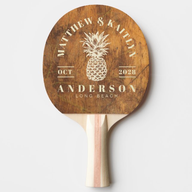 Pala De Ping Pong Cutting Block Tropical Pineapple Wedding Crest (Anverso)