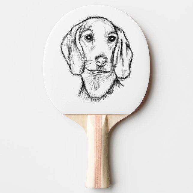 Pala De Ping Pong dachshund sketch a mano perro cachorro blanco negr (Anverso)