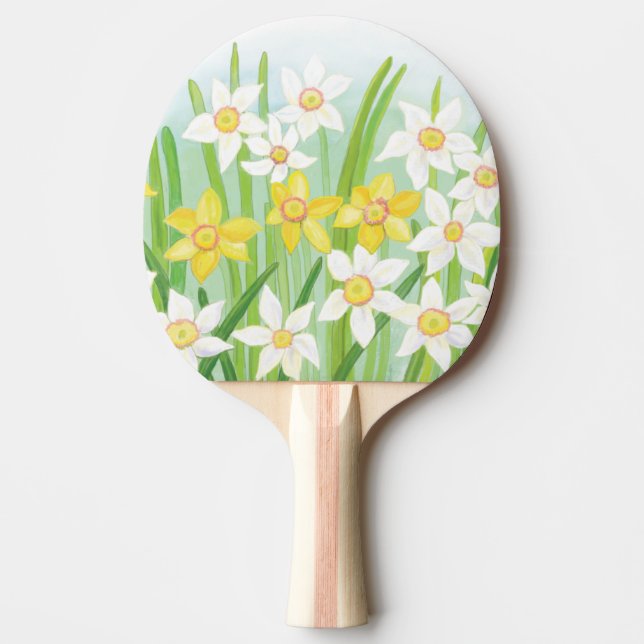 Pala De Ping Pong Dafóditos amarillos y blancos en primavera (Anverso)