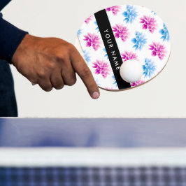 Pala De Ping Pong Dahlia rosa y azul, patrón floral, nombre