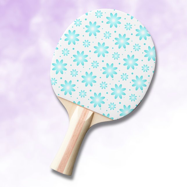 Pala De Ping Pong Daisy delicado blanco y turquesa, patrón de puntos (Subido por el creador)