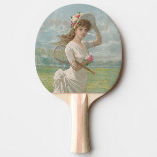 Pala De Ping Pong Dama de tenis victoriana con sombrero floreado ant