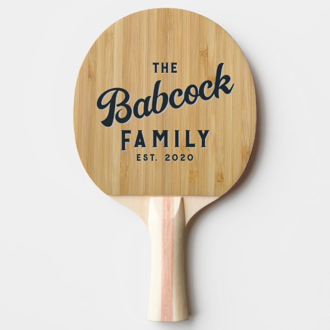 Pala De Ping Pong Dark Bamboo Retro Family Name & Year (Anverso)