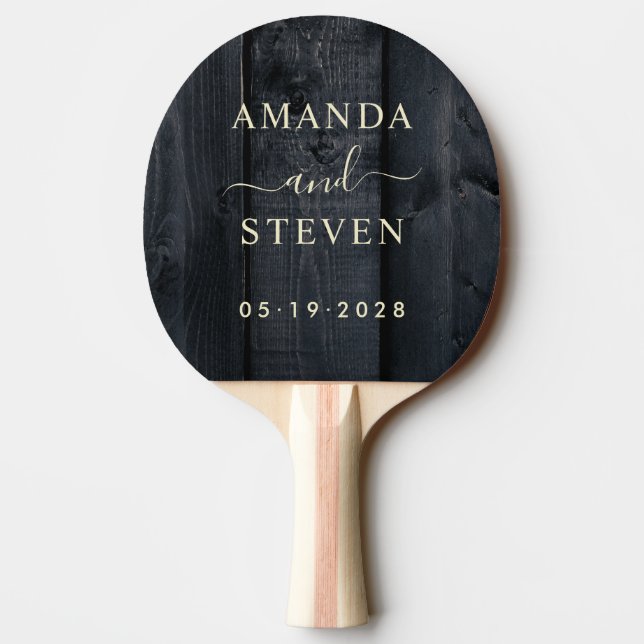 Pala De Ping Pong Dark Burnt Wood Couple Names with Wedding (Reverso)