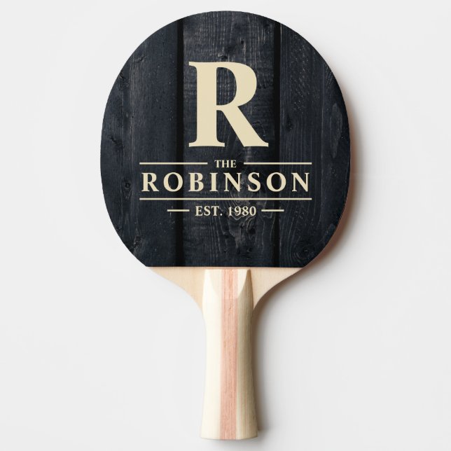 Pala De Ping Pong Dark Burnt Wood Family Name & Initial (Anverso)