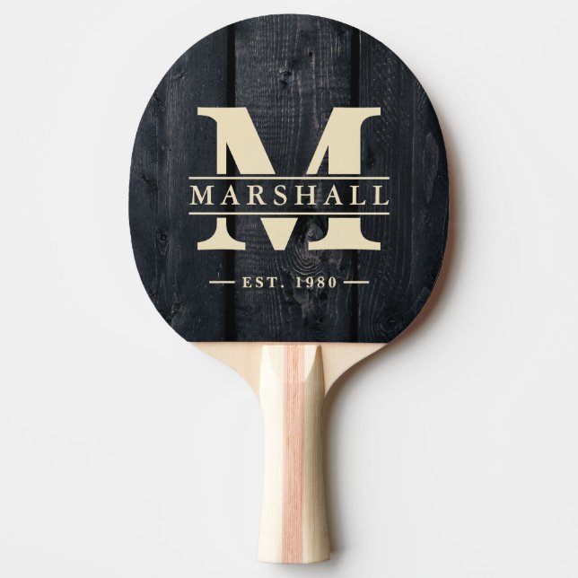 Pala De Ping Pong Dark Burnt Wood Monogram & Name Overlay (Anverso)