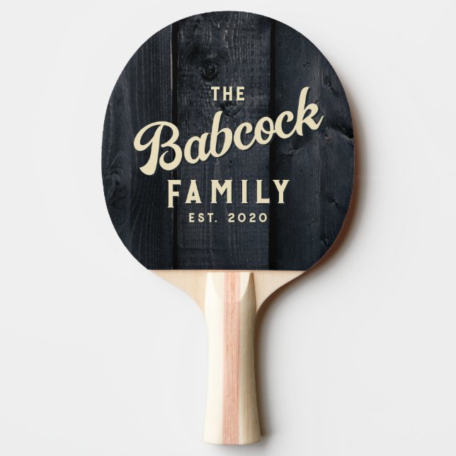 Pala De Ping Pong Dark Burnt Wood Retro Family Name & Year (Reverso)