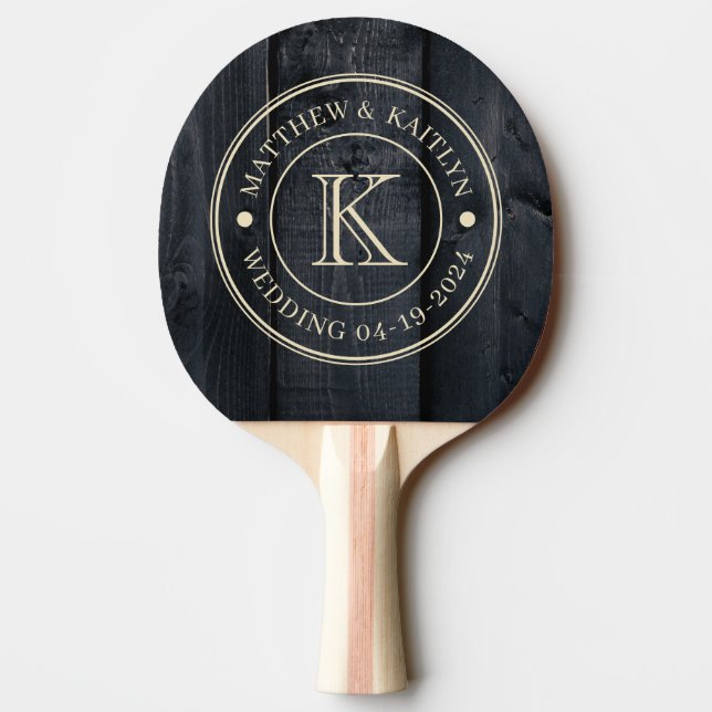 Pala De Ping Pong Dark Burnt Wood Wedding Monogram (Reverso)