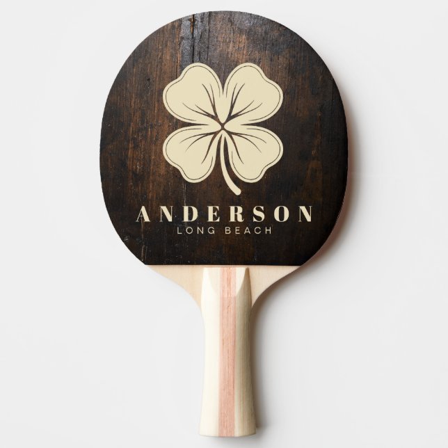 Pala De Ping Pong Dark Chopping Block Four Leaf Clover with Name (Anverso)