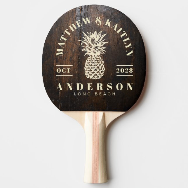Pala De Ping Pong Dark Chopping Block Tropical Pineapple Wedding (Anverso)