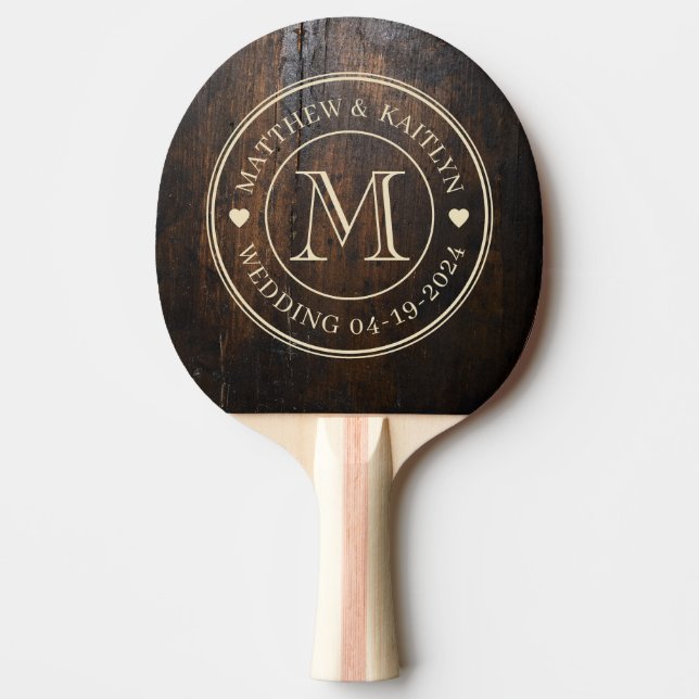 Pala De Ping Pong Dark Chopping Block Wedding Monogram Heart (Anverso)