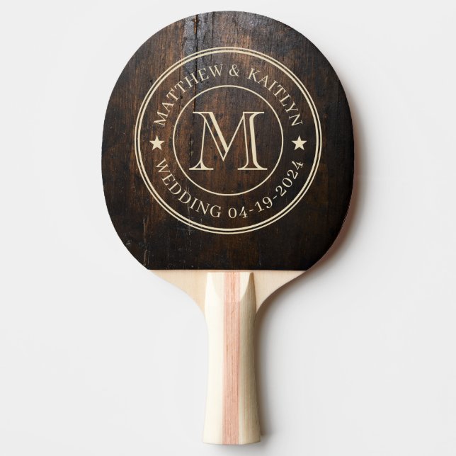 Pala De Ping Pong Dark Chopping Block Wedding Monogram Star (Anverso)