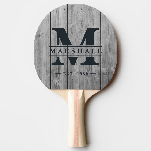 Pala De Ping Pong Dark Clean Gray Wood Monogram & Name Overlay (Reverso)