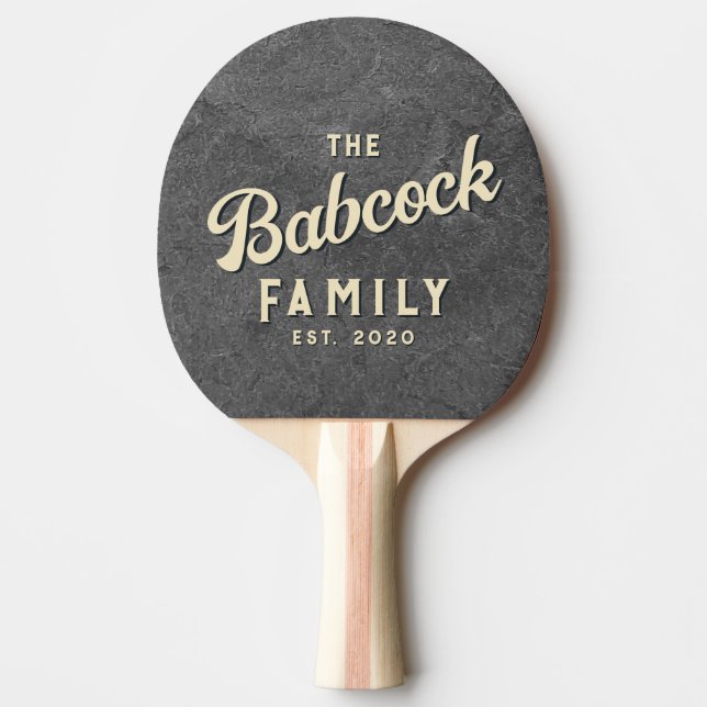 Pala De Ping Pong Dark Slate Stone Retro Family Name & Year (Anverso)