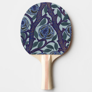 Pala De Ping Pong Decoración floral de rosa Art Déco azul real y dor