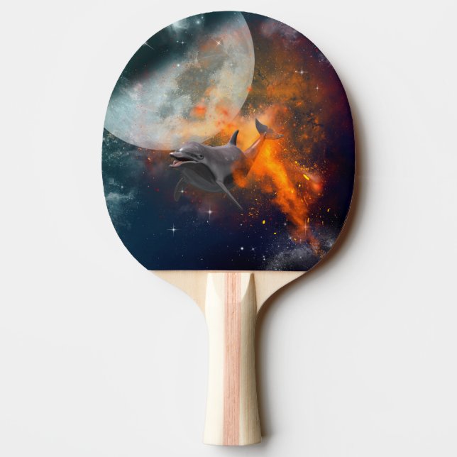 Pala De Ping Pong Delfín divertido en el universo (Reverso)