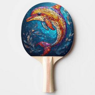 Pala De Ping Pong Delfín en estilo artístico de vitral intrincado