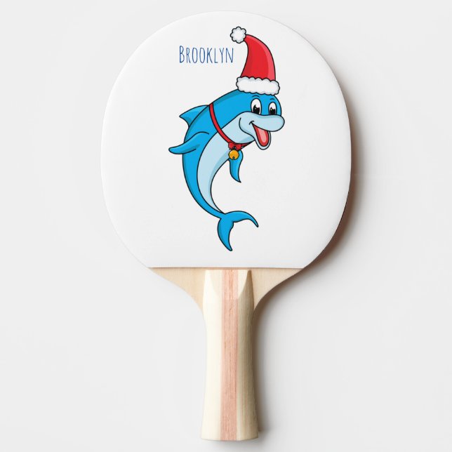 Pala De Ping Pong Delfín lindo con personalizado de Santa hat (Anverso)
