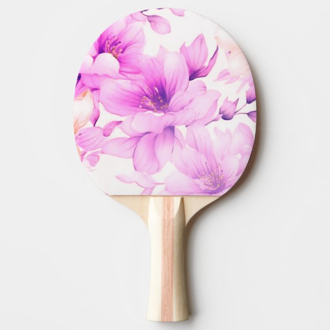 Pala De Ping Pong Delicadas flores rosadas en acuarela  (Anverso)