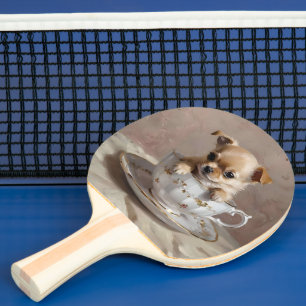 Pala De Ping Pong Delicia diminuta: cachorro de Chihuahua en una taz