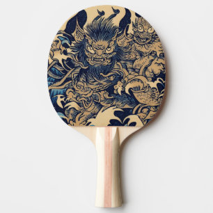 Pala De Ping Pong Demonios de fantasía - Estilo Woodcut japonés (2)