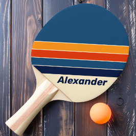 Pala De Ping Pong Deporte Desierto Retro Arcoíris Rayado con Nombre