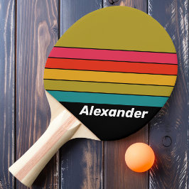 Pala De Ping Pong Deporte Retro Medianoche Arcoíris Rayado con Nombr
