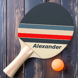 Pala De Ping Pong Deporte Retro Náutico Rayado Arcoíris con Nombre