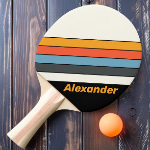 Pala De Ping Pong Deporte Retro Rayas Arcoíris Oscuro con Nombre
