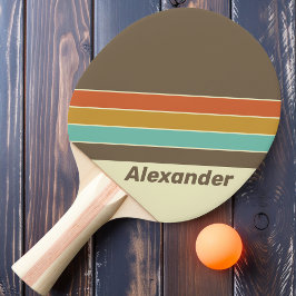 Pala De Ping Pong Deporte Vintage Retro Rayas de Arcoíris con Nombre