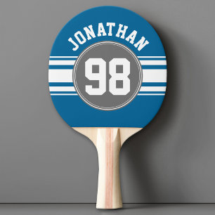 Pala De Ping Pong Deportes Jersey Blue y Gray Strips Name Number