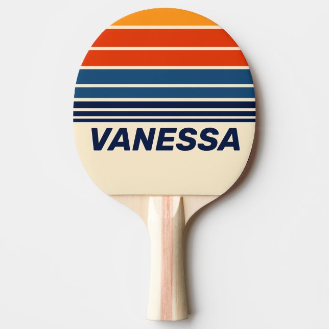 Pala De Ping Pong Desert Retro Rainbow Horizon Striping with Name (Anverso)
