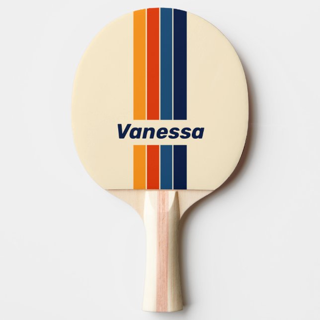 Pala De Ping Pong Desert Retro Rainbow Pin Striped with Name (Anverso)