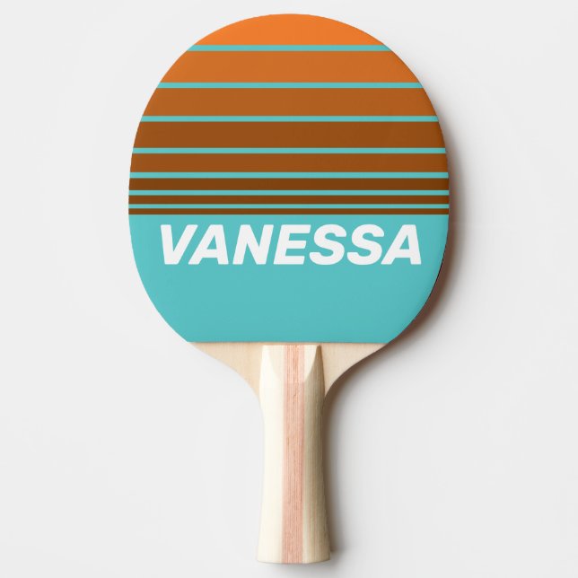 Pala De Ping Pong Desert Teal Horizon Striping with Name (Anverso)