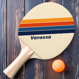 Pala De Ping Pong Desierto Retro Arcoíris Rayado con Nombre