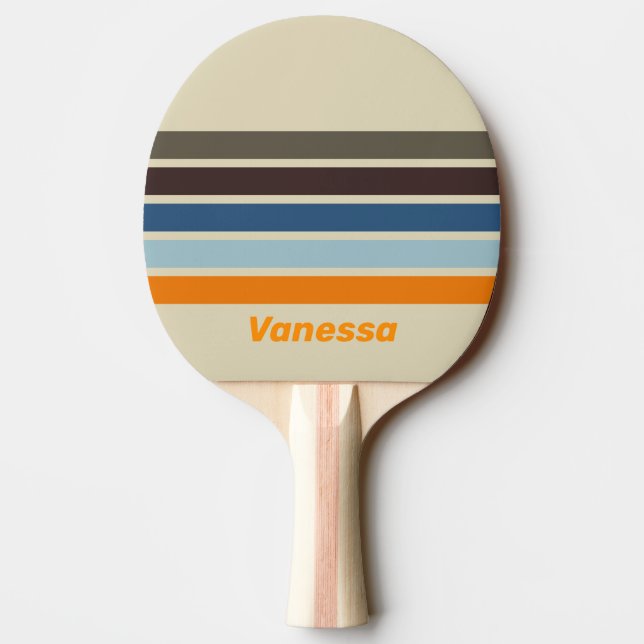Pala De Ping Pong Desvanecimiento de nuez sobre rayado con nombre (Reverso)