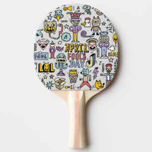 Pala De Ping Pong Día de los Inocentes: Colorido Conjunto de Doodle.