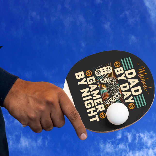 Pala De Ping Pong Día del padre de día Jugador de noche (Father's day Dad by day Gamer by night Ping Pong Paddle)