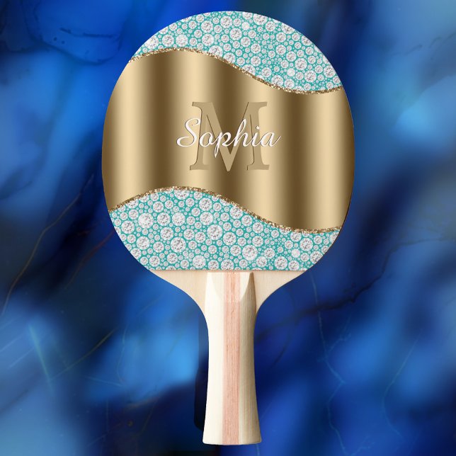 Pala De Ping Pong Diamantes de Glam en Verde azulado, Monograma de O (Subido por el creador)