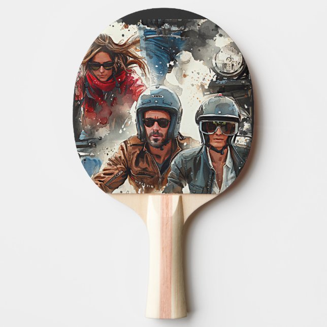 Pala De Ping Pong Dibujo acuarela MotoBikers (Anverso)